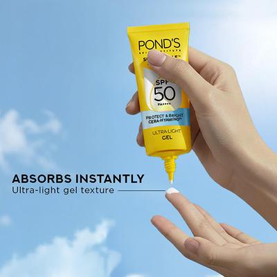 POND’s Sun Miracle SPF 50 PA+++ Ultra Light Gel Sunscreen - Protect & Hydrate, with Cera-Hyamino 50gm - Face Sunscreen