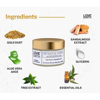 Love Earth 24K Gold Oil Control Moisturizing Gel With Aloe Vera & Sandalwood Extract 50 gm - Face Moisturizers