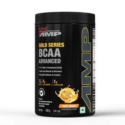 GNC AMP Gold Series BCAA Advanced Powder with Vitamin B6 - Orange Flavour 400 gm - Bcaa Supplements