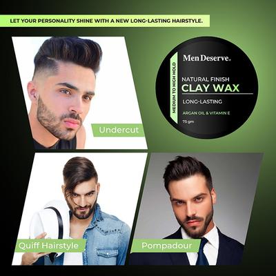 Men Deserve Hair Clay Wax for Natural and Matte Finish Look 75 gm - Hair Gels & Waxes