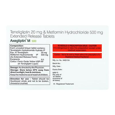 AXEGLIPTIN M 500mg Tablet 10's - Diabetes-Ant