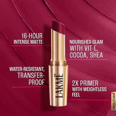 Lakme 9to5 Powerplay Priming Matte Lipstick, Lasts 16hrs, Red Velvet, 3.6 gm - Lipsticks