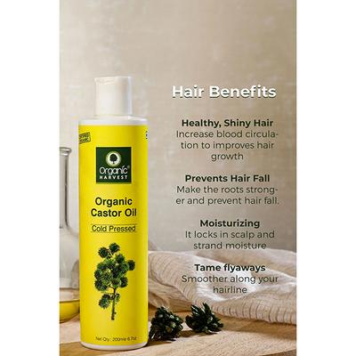 Organic Harvest Cold Pressed Castor Oil, For Moisturizing Skin, Hair & Nail Growth, Eyelash Thickening, 100% Pure, 100% Organic, Sulphate And Paraben Free 200 ml - Nail Polish