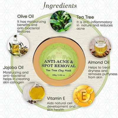 Khadi Essentials Tea Tree Clay Mask For Anti Acne and Blemishes SLS Paraben Free 100 gm - Masks & Peels