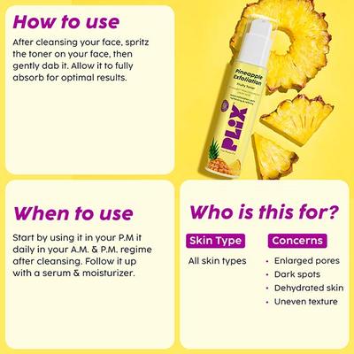 Plix The Plant Fix Pineapple Pha 3 Percent Alcohol Free Face Toner for Pore Tightening and Mild Exfoliation Men and Women 150 ml - Toners