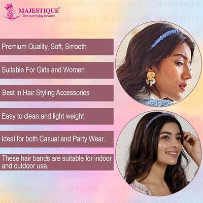 Majestique Headband Satin Silk Twine Beautiful Fancy Hair Band For Girls Women, Color May Vary 4's - Hair Clips/Bands