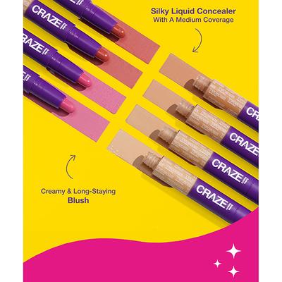 Swiss Beauty Craze Twosome Lightweight Face Stick, 2-In 1 Liquid Concealer and Creamy Blush 4 - Deep Pink 9.4 gm - Concealer