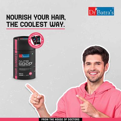 Dr Batras Nutrigood Biotin Hair Gummies for Strong & Healthy Hair With Grape Seed Extract, Vitamins & Zinc for Nourishment & Protection - 60 Gummies 1's - Hair & Skin