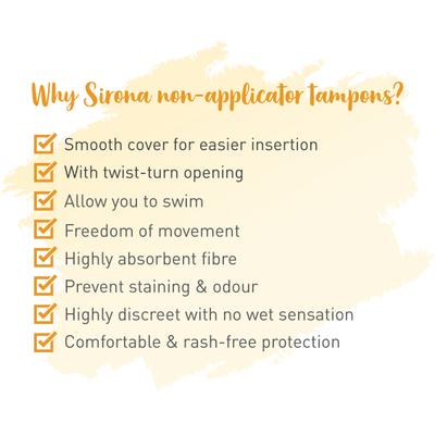 Sirona FDA Approved Non-Applicator Tampon - Heavy Flow (Pack of 3 x 20's) - Tampons