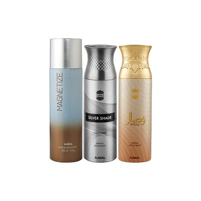 Ajmal 1 Magnetize, 1 Ajmal Silver Shade And 1 Wisal Deodorants Pack of 3 200 ml - Deodorants/Roll-Ons