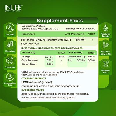 INLIFE Milk Thistle 800 mg Vegetarian Capsule 120's - Vital Health