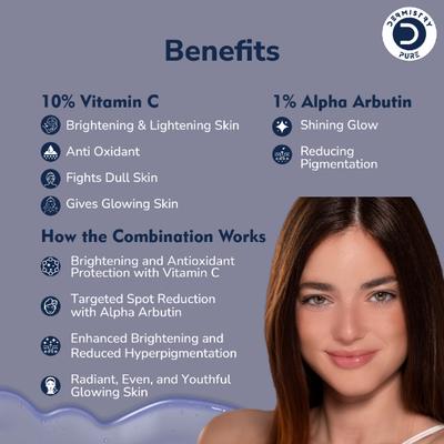 Dermistry Pure 10% Vitamin C 1% Alpha Arbutin Glowing Brightening Face Serum 30 ml - Face Serum