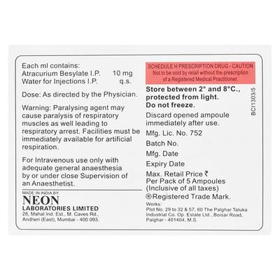 Artacil 25mg Injection 2.5ml - Muscle Spasm-Mus