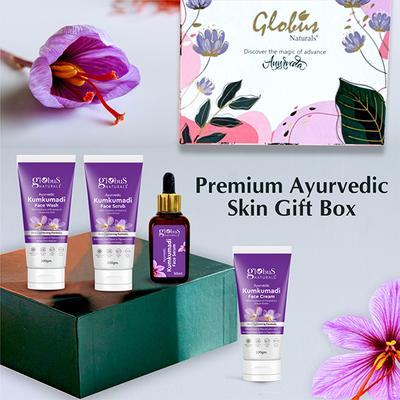 Globus Naturals Ayurvedic Kumkumadi Skin Lightening & Brightening Gift Box, Face Wash, Face Cream, Face Scrub & Face Serum 1's - Makeup Kits & Sets