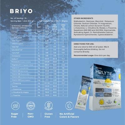 Briyo Daylift Hydration + Energy Electrolyte Drink Mix Sugar Free Sachets - Litro Lemon Flavour (Pack of 10 x 8 g) - Nutritional Supplement