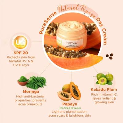 PureSense Natural Papaya Day Cream with Kakadu Plum & Moringa with SPF 20 & UV protection Face Moisturizer 60 ml - Day Cream