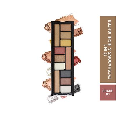 Half N Half 12 in 1 Eyeshadow & Highlighter Makeup Kit, Multicolour Palette - 03 12 gm - Face Palettes