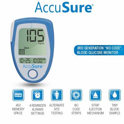 AccuSure Blue Gluco Meter with 25 Strips - Blood Glucose Monitors/Strips