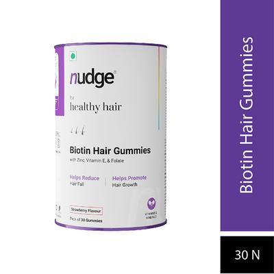 Nudge Wellness Biotin Hair Gummies With Zinc, Vitamin E & Folate for Thicker, Stronger & Shiner Hair 30 Gummies 30's - Hair & Skin