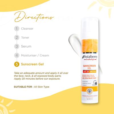 Astaberry Indulge Sunscreen Gel SPF 50 PA+++ For Broad Spectrum, UVA/B & Blue Light Protection 50 gm - Face Sunscreen
