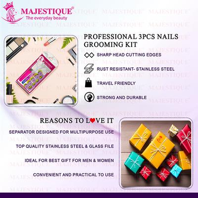 Majestique Multi Purpose Nail Kit with Glass Filer, Cutter and Toe Separator - Multicolor 1's - Cleansing Brushes