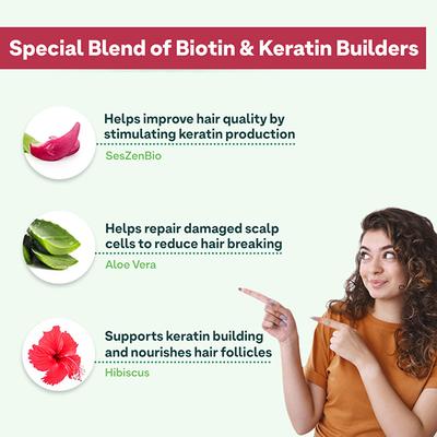 Oziva Plant Based Biotin Xtra, 7000 Mcg+ Biotin with Hair Growth with Keratin Builder, Vitamin for Hair Growth, Repair and Regeneration, Veg Capsules 60's - Hair & Skin