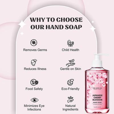 The Love Co. Japanese Cherry Blossom Hand Soap - For Moisturized Hands - Gentle Cleanser for Soft Hands - Liquid Hand Soap Suitable for Sensitive Skin 250 ml - Hand Wash & Soaps