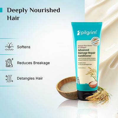Pilgrim Korean Rice Water & Collagen Advanced Damage Repair Conditioner Nourishes & Softens 200 ml - Conditioners