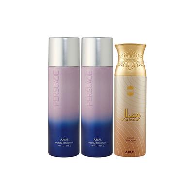 Ajmal 2 Persuade And 1 Wisal Deodorants Pack of 3 200 ml - Deodorants/Roll-Ons