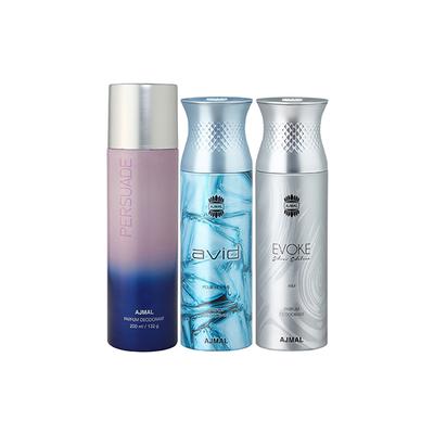 Ajmal 1 Persuade, 1 Ajmal Avid And 1 Evoke Silver Edition For Him Deodorants Pack of 3 200 ml - Deodorants/Roll-Ons