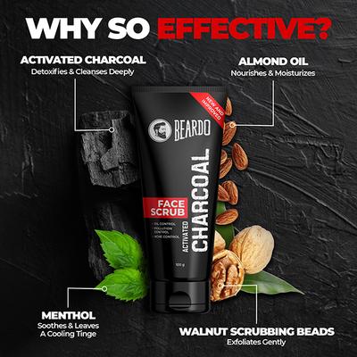 Beardo Charcoal Detox Kit For Men Face Wash, Body Wash, Face Scrub and Deo (50Ml + 100Ml + 50G + 40Ml) 1's - Face Washes