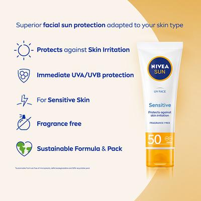 Nivea Sun Face Cream Uv Sensitive Spf50 50 ml - Body Sunscreen