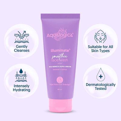 Aqualogica Illuminate + Smoothie Face Wash With Wild Berries And Alpha Arbutin 100 ml - Face Washes