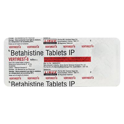 Vertirest 8mg Tablet 10'S - Vertigo-Ant