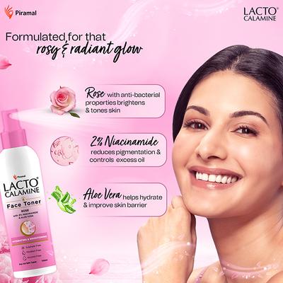Lacto Calamine Rose Water Toner for Glowing Skin with Aloe Vera and 2% Niacinamide 120 ml - Toners