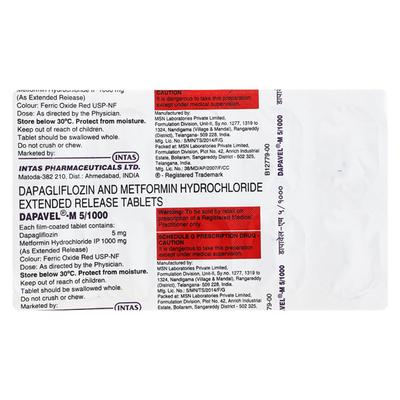 DAPAVEL M 5/1000 Tablet 10's - Diabetes-Ant