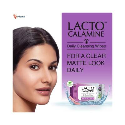 Lacto Calamine Oil Control Face Wipes with Neem, Vitamin B3 and Aloe Vera, No Parabens, Alcohol Free, White, 60 Count 1's - Facial Wipes & Tissues