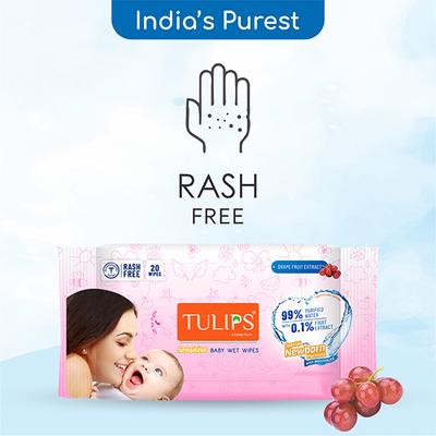 Tulips Sensitive Baby Wet Wipes Grape Fruit Extract Special newborn formula with Moisturizer 20's - Diapers & Wipes