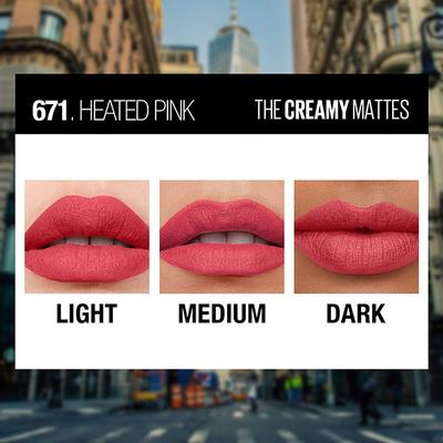 Maybelline New York Color Sensational Creamy Matte Lipstick, 671 Heated Pink 1's - Lipsticks