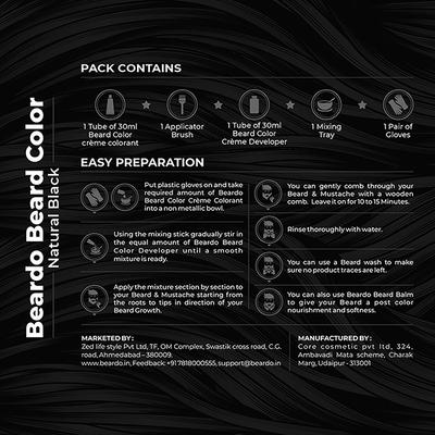 Beardo Beard Color No Ammonia - Natural Black (30gm + 30ml) 1's - Beard Kits