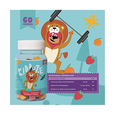 Kiddoze Calcium & Vitamin D3 Gummies - Strawberry & Orange Flavour 60's - Multi-Vitamins
