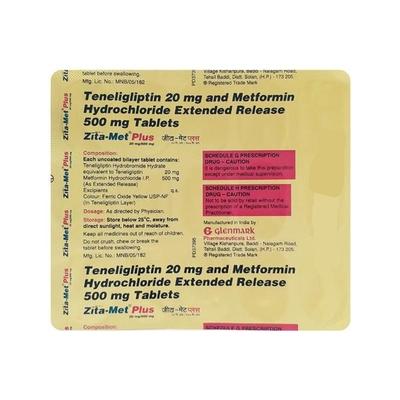 Zita Met Plus 20/500mg Tablet 15'S - Diabetes-Ant