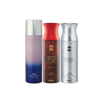 Ajmal 1 Persuade, 1 Sacred Love And 1 Evoke Silver Edition For Him Deodorants Pack of 3 200 ml - Deodorants/Roll-Ons