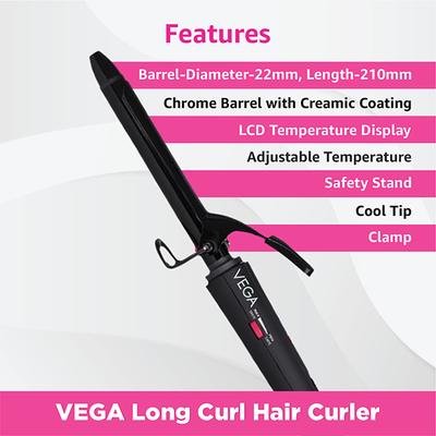VEGA Smooth Curl Hair Curler 19 mm With Ceramic Coated Barrel and Adjustable temperature (VHCH-03) Black 1's - Multi-Stylers