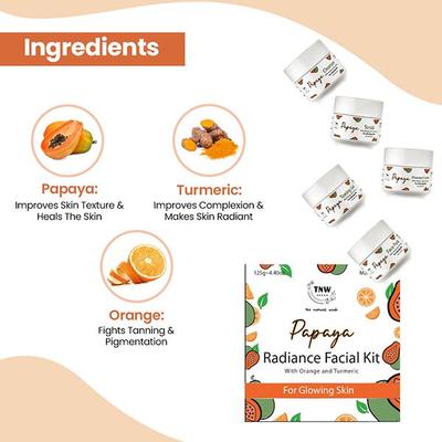 TNW The Natural Wash Papaya Radiance Facial Kit With Orange and Turmeric For Glowing Skin 125 gm - Facial Kits