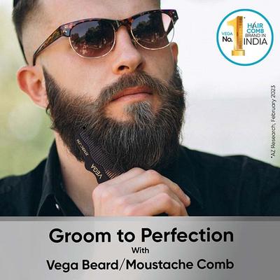 Vega Beard/ Moustache Comb for Men, Pocket-size Comb for Hair, Groom your Beard (HMBC-196) 17 gm - Hair Brushes