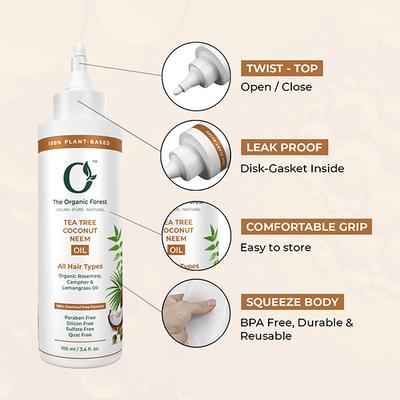 Organic Forest 100% VEGAN & Chemical-Free Heavenly Blend of Australian Tea Tree Oil, Coconut Oil, Rosemary Oil and Neem Oil 100 ml - Hair Oils