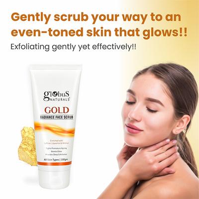 Globus Naturals Gold Radiance Anti Ageing & Brightening Face Scrub Enriched with Saffron 100 gm - Scrubs & Exfoliants