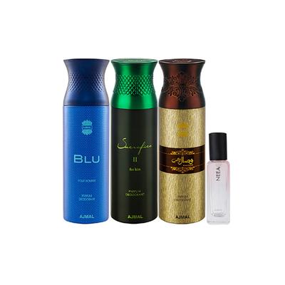 Ajmal Blu & Sacrifice II & Wisal Dahab Deo & Neea EDP Pack of 4 20 ml - Women Perfumes (Edt/Edp)