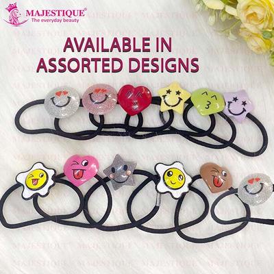 Majestique Smiley Star Rubber Bands For Baby, Hair Ties, Elastic Ponytail Holders, Best Gift For Her - Multicolor 12's - Hair Clips/Bands